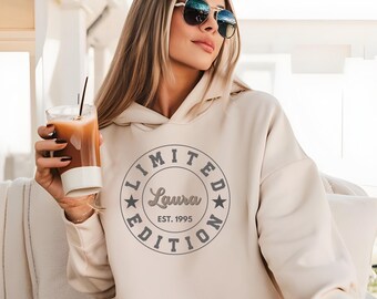 T-shirt, sweatshirt, hoodie personalized with name + year of birth, birthday gift for woman, birthday, gift for daughter, girlfriend, granddaughter