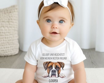 Personalisierter Baby Body mit Hundeportrait & Hundename, Geschenk zur Babyparty, Geburt oder zum 1. Geburtstag, Schwangerschaft verkünden