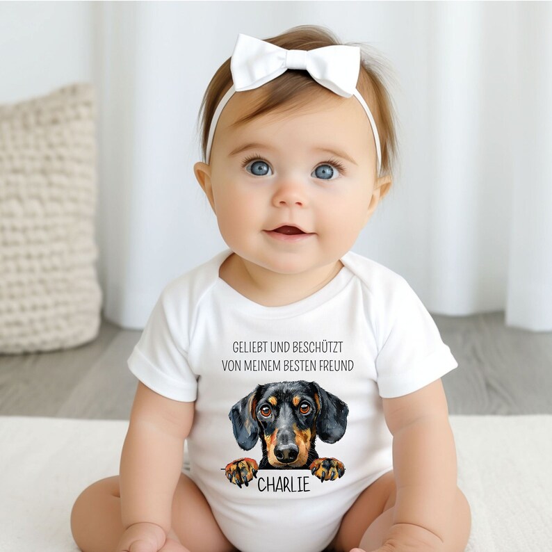 Individueller Hunde Baby Body, Hunde Gesicht, Geschenk für Hundeliebhaber, Hundemenschen, Geschenk Baby Shower Party, Baby Ankündigung, Geschenk zur Taufe, Geschenk zur Geburt