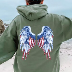 American Flag Wings Hoodie, Patriotic Angel Wings Graphic, USA Pride Apparel