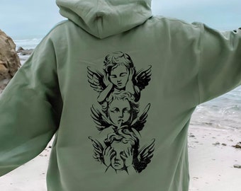 Gothic Angel Hoodie, Dark Angel Hoodie, Occult Aesthetic Hoodie, Fallen Angel Pullover, See No Evil Speak No Evil, Edgy Angelic Hoodie