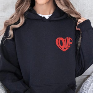 Retro Love Heart Embroidered Hoodie, Valentines Day Hoodie, Heart Hoodie, Cute Valentine Hoodie, Love Hoodie for Her, Valentines Gift