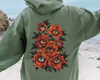All Seeing Eye Hoodie, Floral Gothic Hoodie, Third Eye Hoodie, Macabre Hoodie, Psychedelic Fashion, Alternative Clothing, Witchy Aesthetic