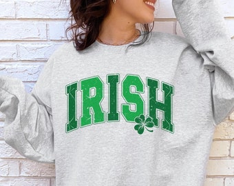 Irish Sweatshirt, Varsity Irish Crewneck, Shamrock Graphic Pullover, St Patrick's Day Gift