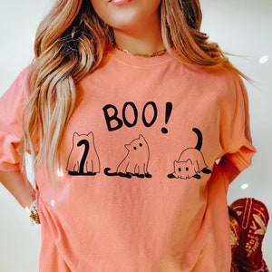 Halloween Black Cat T-Shirt | Cute Ghost Cat Lover Shirt | Spooky Fall Autumn Tee for Cat Moms | Perfect Halloween Gift