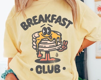 Maglietta Breakfast Club con stampa di pancake, maglietta grafica stravagante per amanti del cibo.