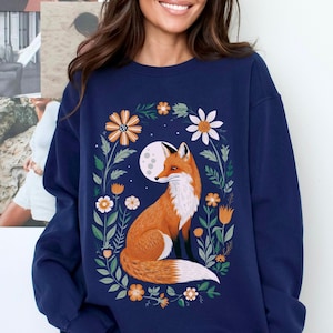 Cottagecore Fox Sweatshirt, Woodland Animal Pullover, Mystical Fox Sweatshirt, Boho Forestcore Sweater, Cozy Autumn Forest, Cute Fox Gift