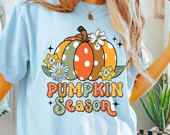 Retro Tupfen-Kürbis-Hemd, wunderliches Herbst-Blumen-T-Shirt