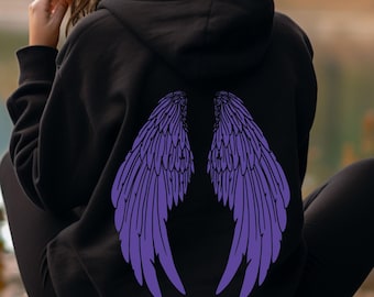 Angel Wings Hoodie, Custom Color Hoodie, Goth Grunge Hoodie, Y2K Aesthetic Hoodie, Emo Clothes, Gothic Clothes, Aesthetic Sweaters