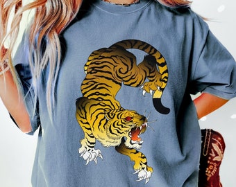 Japanese Tiger T-Shirt, Irezumi Style Tattoo Art Tee, Fierce Graphic Apparel