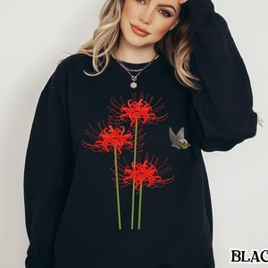 Red Spider Lily Sweatshirt, Higanbana Sweater, Japanese Floral Sweatshirt, Gothic Flower Sweatshirt, Dark Aesthetic, Yokai Fashion
