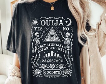 Ouija-Brett-Shirt, Geisterbrett-T-Shirt, Okkultes Skelett-T-Shirt, Gothic-Hexen-Motiv, Geschenk für das Allsehende Auge