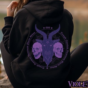 Baphomet 666 Occult Hoodie, Gothic Grunge Devil Graphic Hoodie, Satanic Ritual Apparel, Witchcraft Streetwear, Dark Aesthetic Top