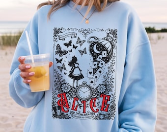 Wonderland Inspired Sweatshirt, Alice Storybook Graphic Crewneck with Fantasy Art