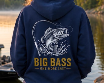 Largemouth Bass Fishing Hoodie, Angler Graphic Sweatshirt, Fisherman Gift for Men
