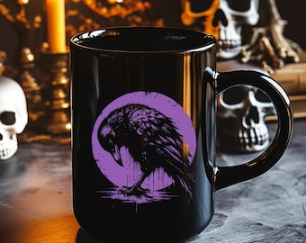 Gothic Raven Mug, Dark Academia Coffee Cup, Witchy Crow Drinkware