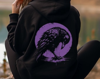 Raben-Hoodie, Gothic-Hoodie mit Vogelmotiv, Dark Academia Streetwear