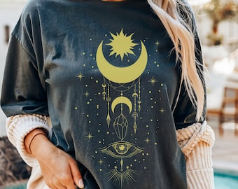 Koszulka Celestial Eye Comfort Colors, koszulka z grafiką Mystical Moon, koszulka z grafiką Spiritual Crystal Art