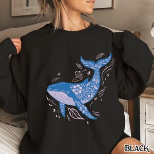 Floral Whale Sweatshirt, Whale Lover Gift, Ocean Animal Sweatshirt, Nature Inspired Whale, Sea Life Enthusiast Shirt, Boho Whale Top