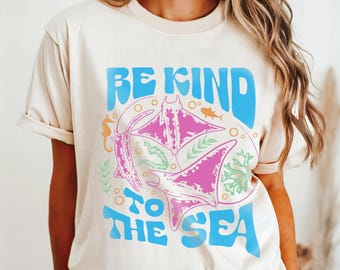 T-shirt raie manta, t-shirt vie marine, conservation des océans, art côtier
