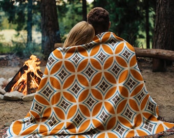 Mid Century Modern Woven Blanket, Japanese Pattern Geometric Throw