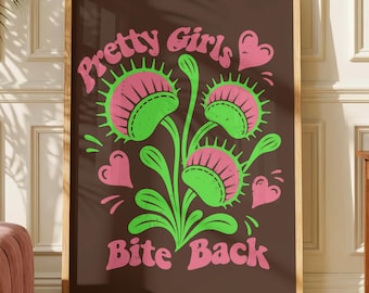 Retro Venus Flytrap Poster, Girl Power Botanical Wall Art, Feminist Plant Print