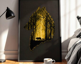 Forest Wolf Wall Art: Woodland Nature Poster for Rustic Cabin Decor