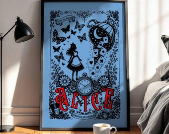 Alice Inspired Poster, Storybook Fantasy Wall Art, Whimsical Gothic Decor, Book Lover Gift, Literary Print