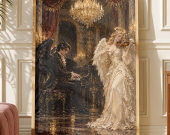 Angel and Devil Duet Poster, Piano and Violin Fantasy Wall Art