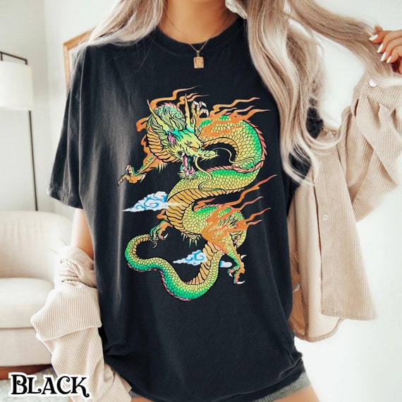 Japanese Dragon T-Shirt, Vintage Tattoo Style Graphic Tee, Streetwear Top