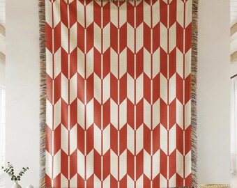 Mid Century Modern Woven Blanket, Japanese Arrow Pattern Geometric Throw