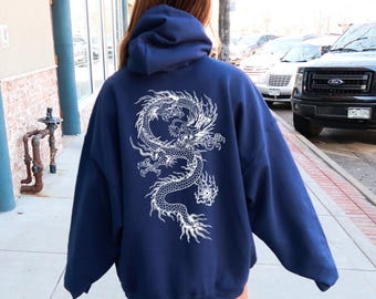 Sweat à Capuche Homme Silver Point - Taille XL - Rouge, Imprimé Tribal Dragon - Style Grunge Années 2000 - Occasion Parfait État
