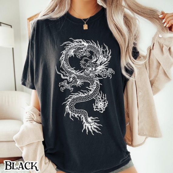 Japanese Dragon T-Shirt, Traditional Dragon Tee, Yakuza Style Tattoo Art, Irezumi Dragon, Gothic Streetwear, Vintage Oriental Mythology
