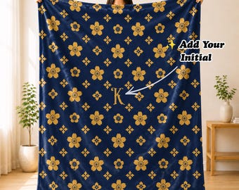 Personalized Japanese Monogram Blanket, Custom Initial Sakura Throw
