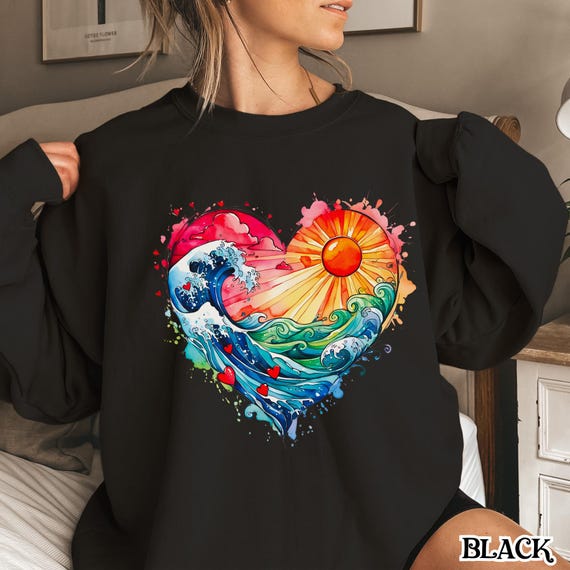 Heart Wave Sweatshirt, Ocean Heart Sweatshirt, Sun and Wave