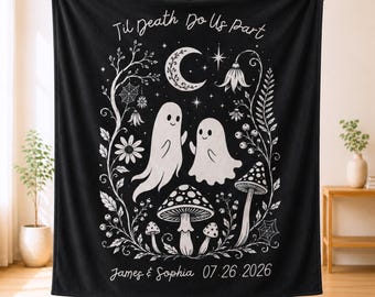 Ghost Couple Til Death Do Us Part Blanket, Personalized Wedding Gift, Gothic Anniversary Throw