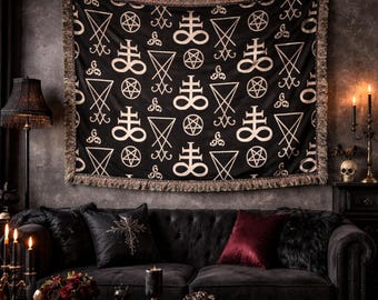 Occult Sigil Woven Blanket, Gothic Witchy Throw, Mystical Tapestry