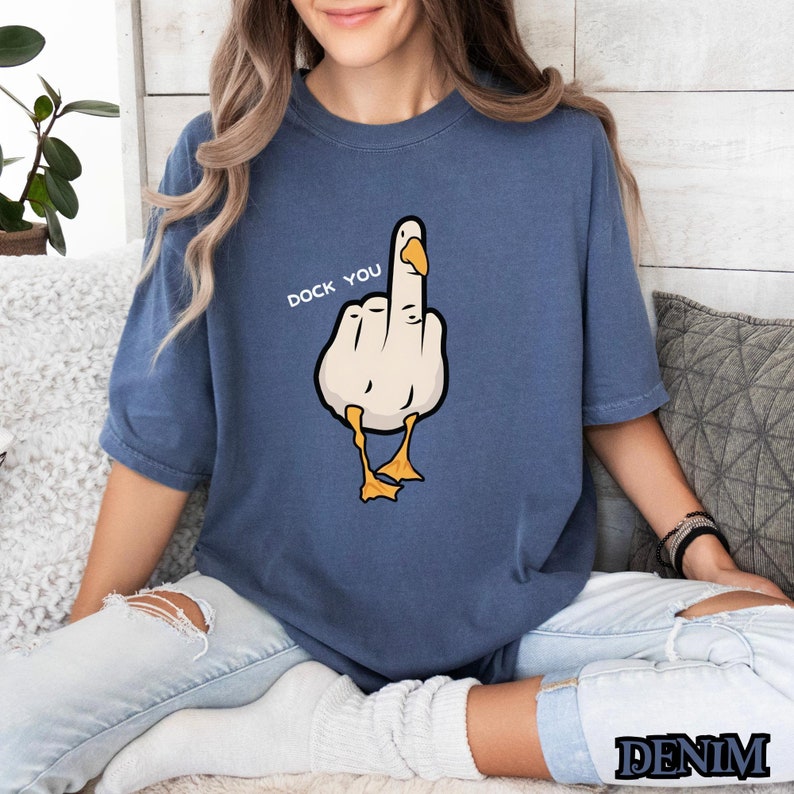 Funny Goose Shirt, Offensive Goose Meme Shirt, Goose Middle Finger Shirt, Rude Animal Humor Tee, Silly Goose Graphic T-Shirt Denim