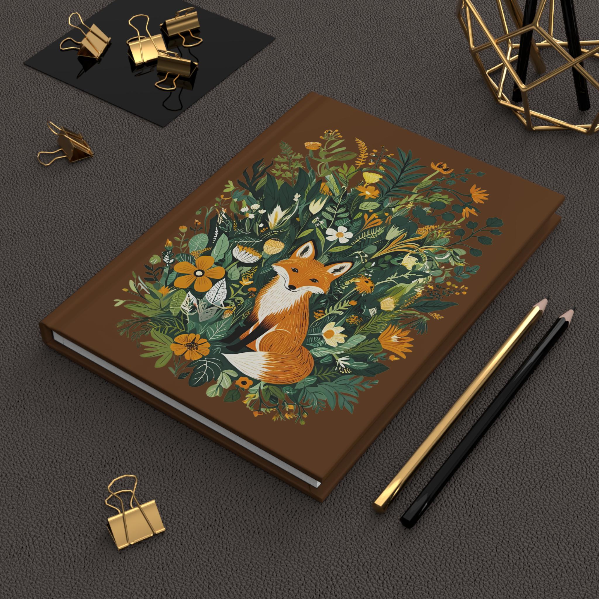 Cottagecore Fox Hardcover Journal, Botanical Floral Notebook, Whimsical Woodland Writing Journal, Cute Animal Diary, Nature Lover Gift