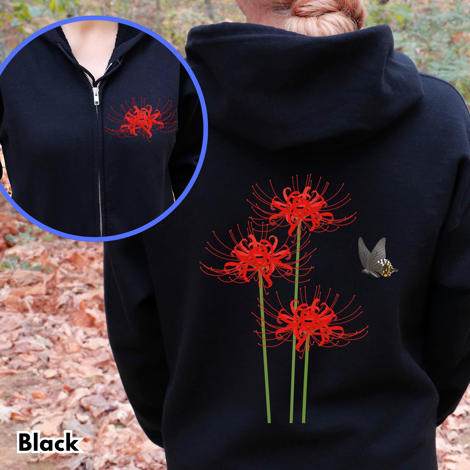 Red Spider Lily Hoodie, Japanese Higanbana Flower Hoodie With