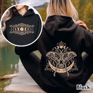 Luna Moth Hoodie, Moon Phase Hoodie, Witchcore Hoodie, Celestial Moth Hoodie, Mystical Nature Pullover