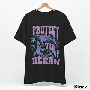 Maglietta con grafica di orca, maglietta retrò a tema vita marina, abbigliamento per la conservazione degli oceani Black