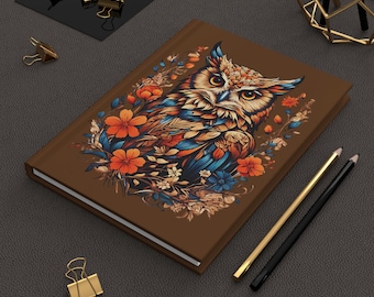 Floral Owl Hardcover Journal, Woodland Nature Notebook with Folk Art Design for Owl Lovers