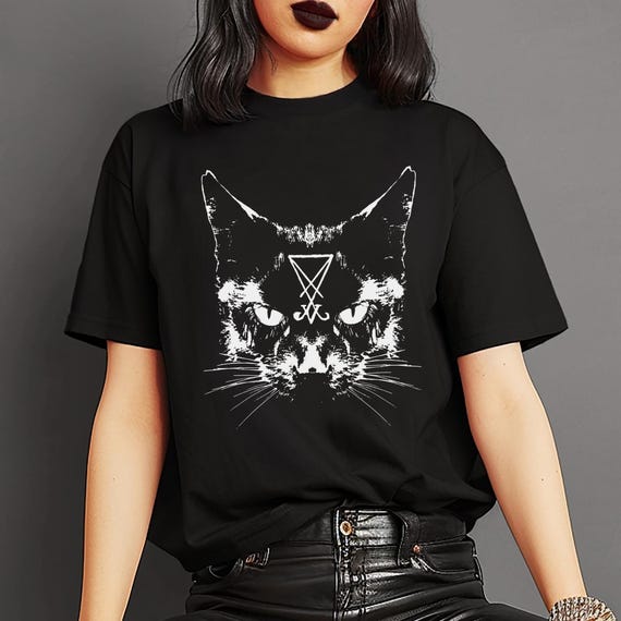 Black Cat Occult Shirt, Lucifer Cat Shirt, Satanic Cat Tee, Gothic Cat Shirt, Witchcore T-Shirt, Demonic Cat Shirt, Dark Aesthetic Tee