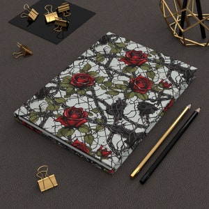 Gothic Punk Rose Journal | Dark Floral Notebook for Dark Academia | Witchy Aesthetic | Chains and Roses Design | Romantic Gothic Stationery