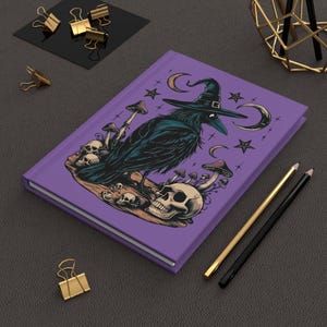 Witchy Raven Gothic Crow Skulls Cogumelos Dark Academia Notebook, Dark Academia Hardcover Journal Matte