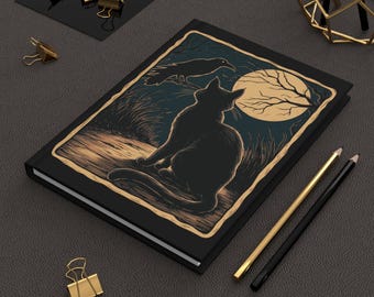 Moonlit Cat Journal - Gothic Raven Notebook, Whimsigoth Style Diary for Dark Academia Lovers, Perfect Birthday Gift