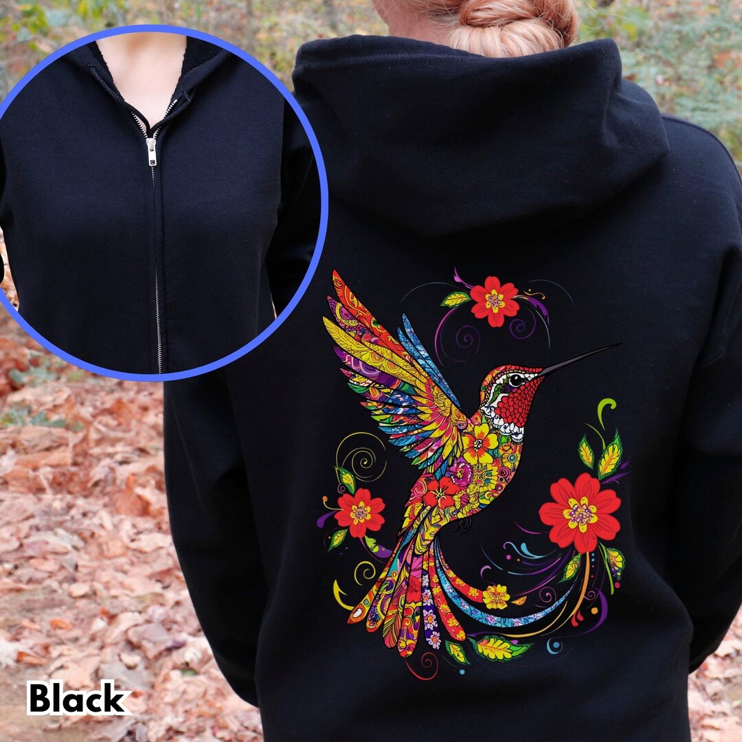 Patchwork Tropical Bird Print Women's Zip Up Hoodie