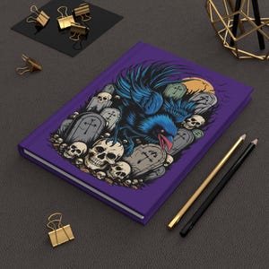 Gothic Raven Hardcover Journal - Witchy Dark Academia Notebook, Occult Skull Diary, Spooky Y2K Pastel Goth Journal, Alternative Cemetery Art