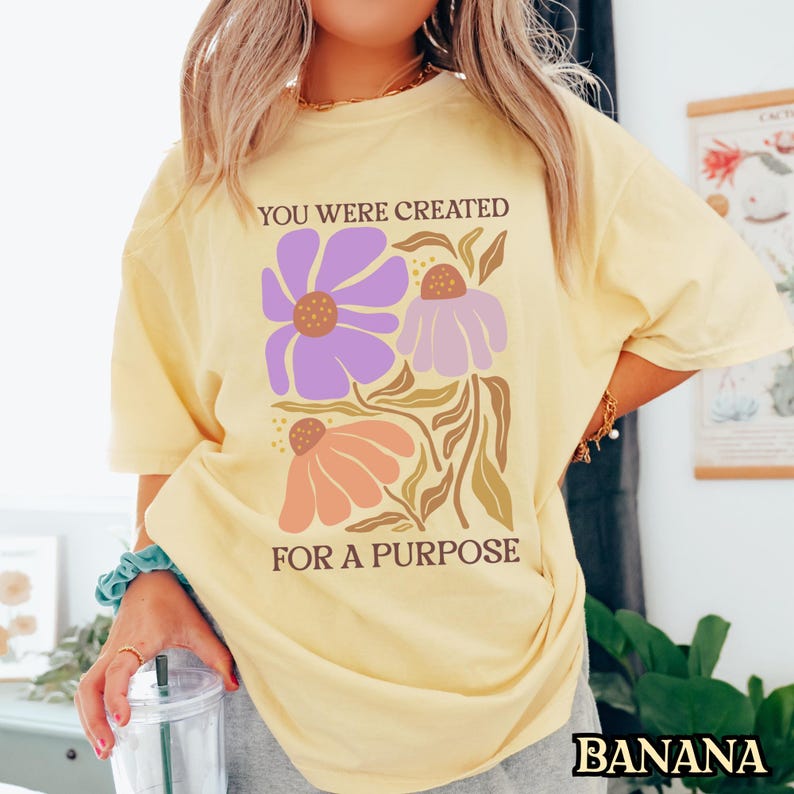 Christian Graphic Tee, Bible Verse Shirt, Boho Floral T-Shirt, Purpose Driven Shirt, Scripture Tee, Faith Based Shirt, Jesus Quote Tee image 1